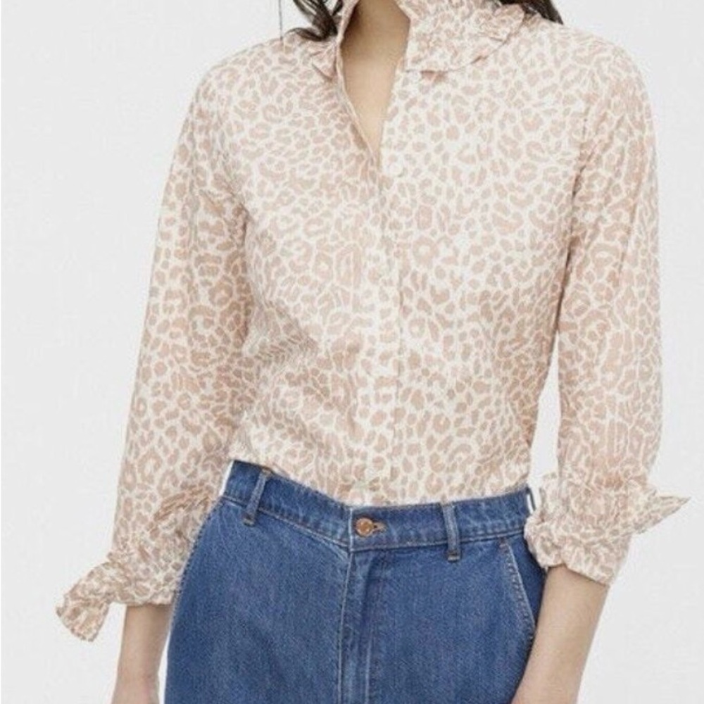 J. Crew Cream/Blush Leopard Print Button-Down Shirt